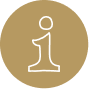 A circular bronze icon featuring a lowercase letter i in the center, representing information. The i is in white against the bronze background, with a simple and clean design.